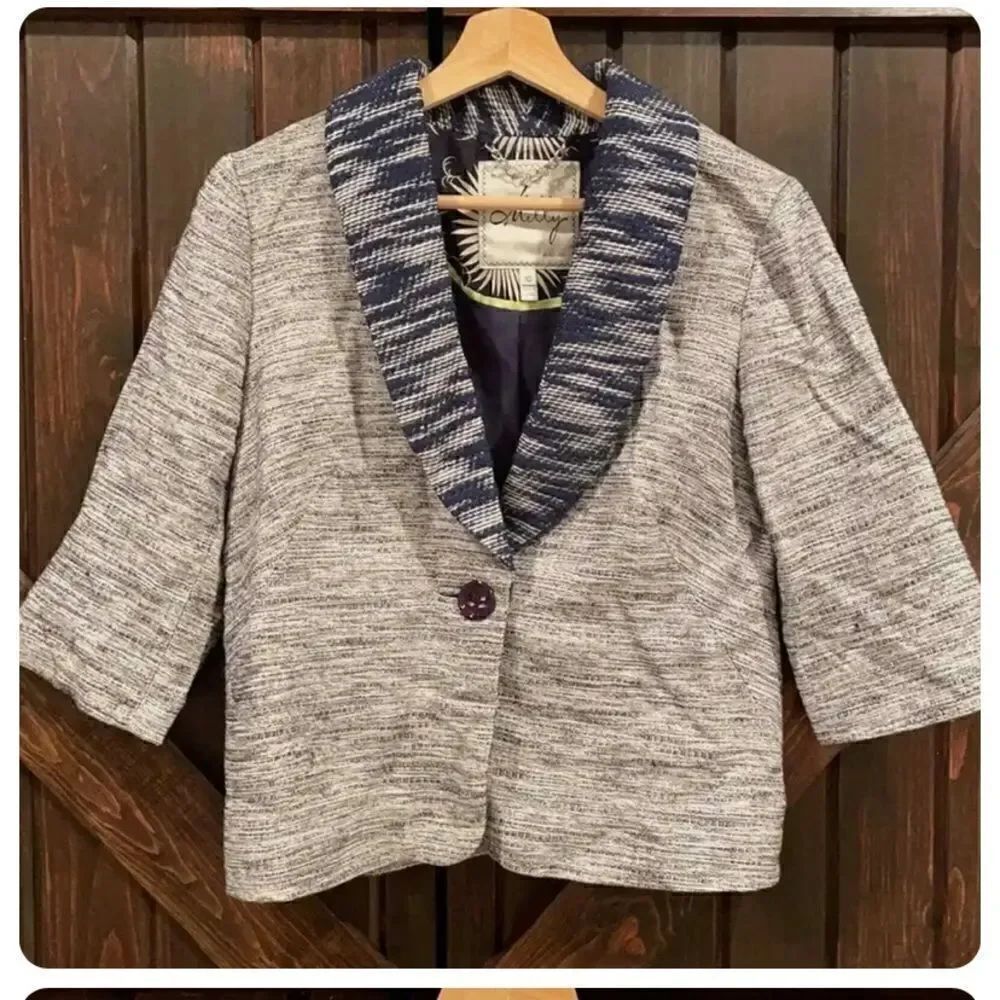 Milly Of New York Linen Cotton Blend Cropped Tweed Blazer